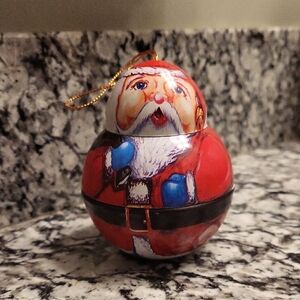Vintage Tin Festive Santa Claus Ornament - Red, White, Black, and Blue